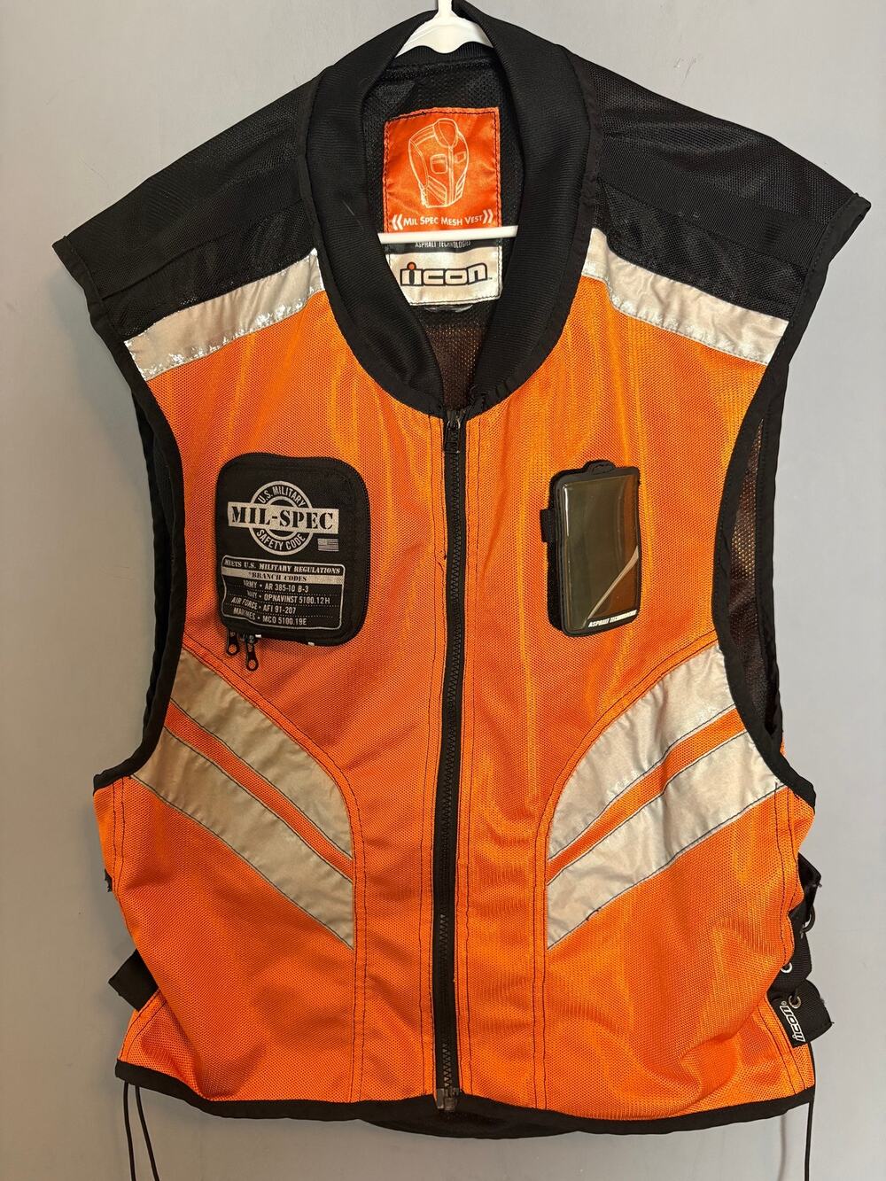 Icon Mil Spec Field Armor Asphalt Tech Motorcycle Vest Orange Read
